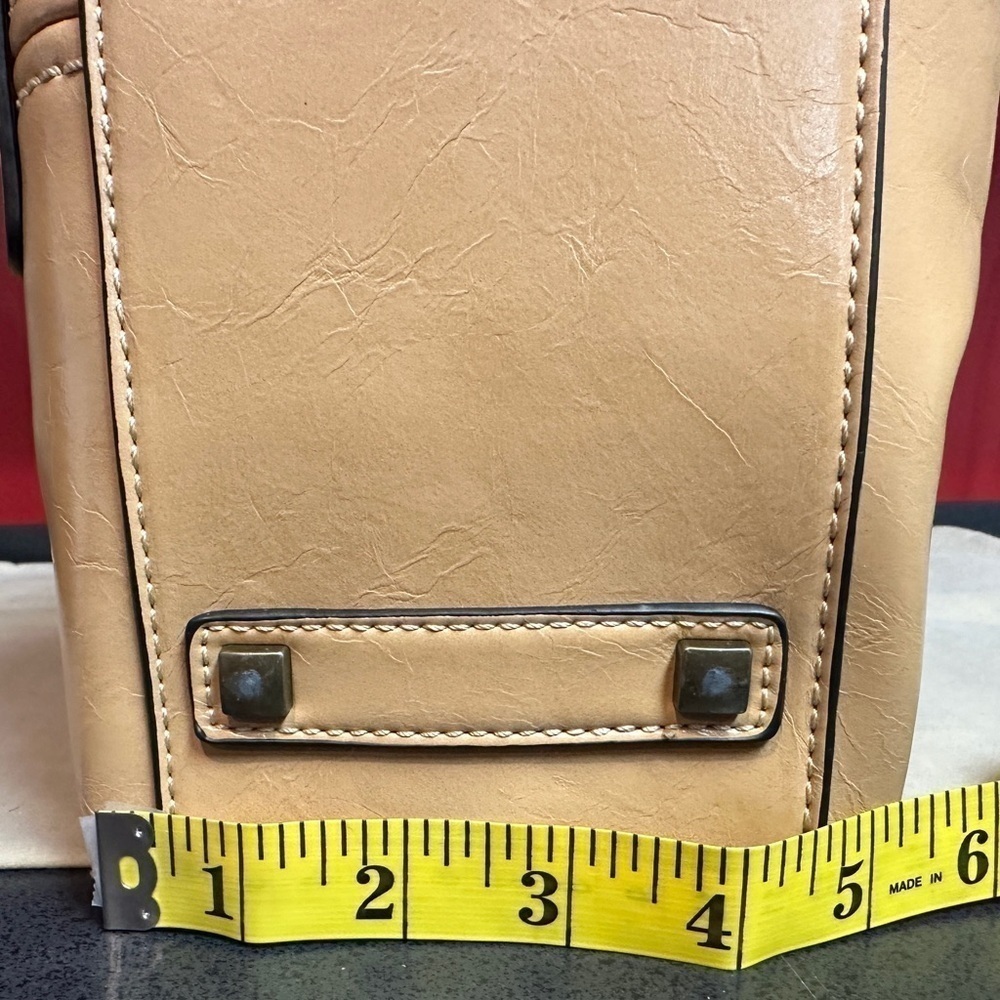 Simply Noelle Small Tan or Light Brown Faux Leather Double Handle Handbag - Picture 6 of 16